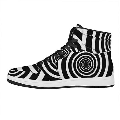 Black And White Circle Swirl Print High Top Leather Sneakers