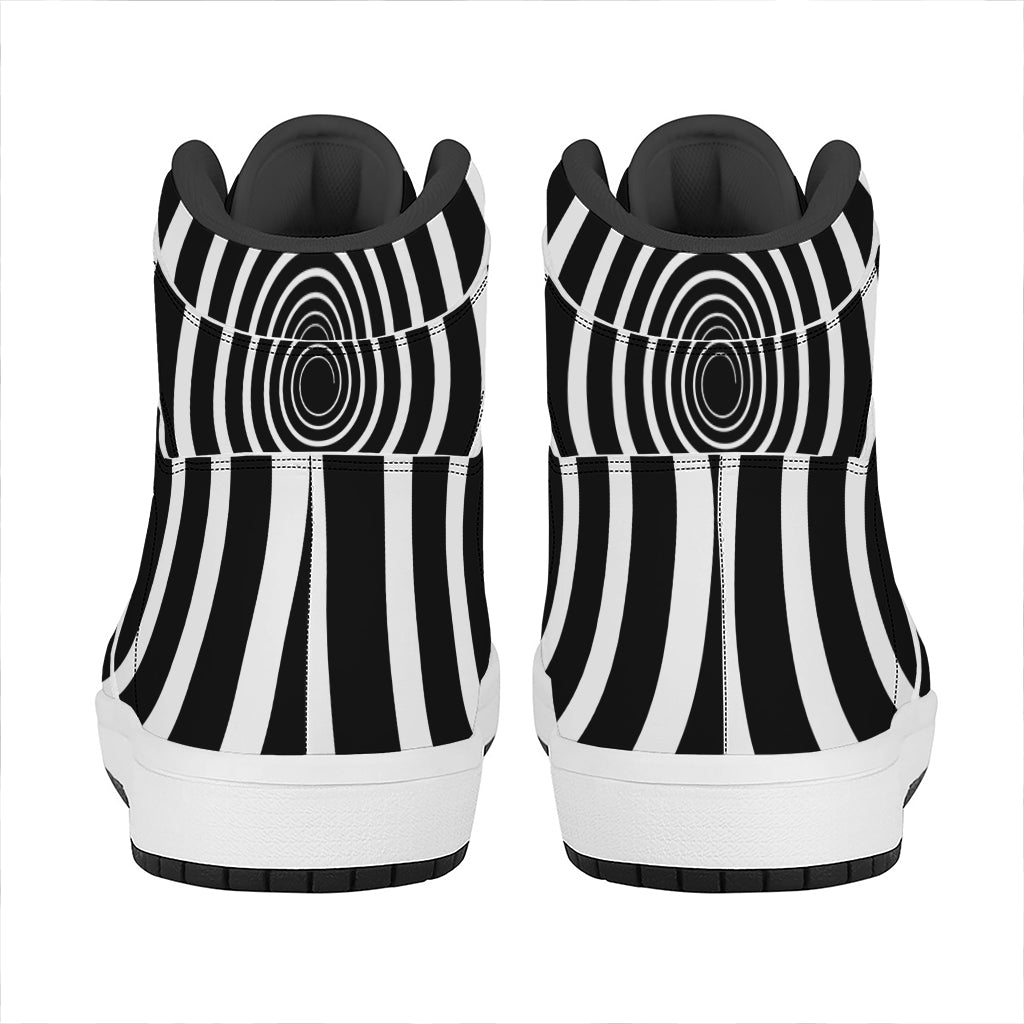 Black And White Circle Swirl Print High Top Leather Sneakers