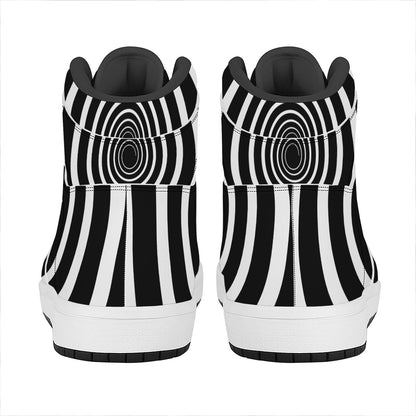 Black And White Circle Swirl Print High Top Leather Sneakers