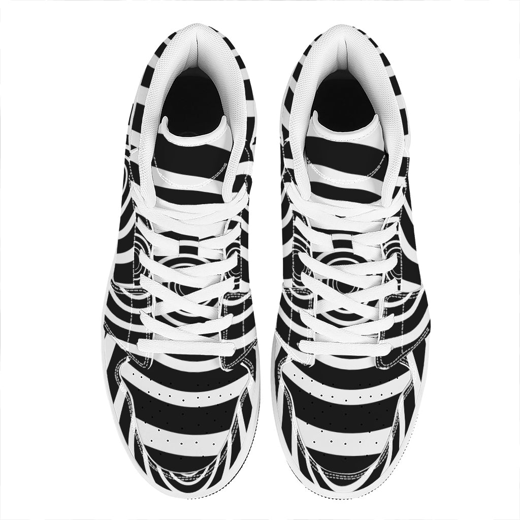 Black And White Circle Swirl Print High Top Leather Sneakers