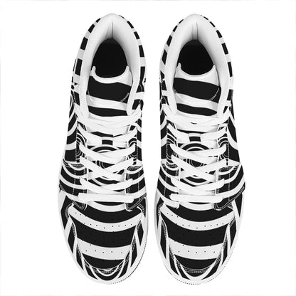 Black And White Circle Swirl Print High Top Leather Sneakers