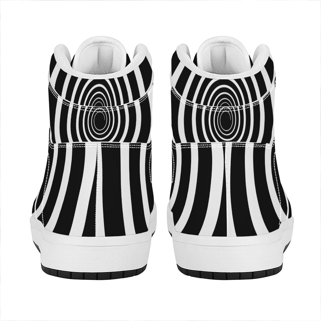 Black And White Circle Swirl Print High Top Leather Sneakers