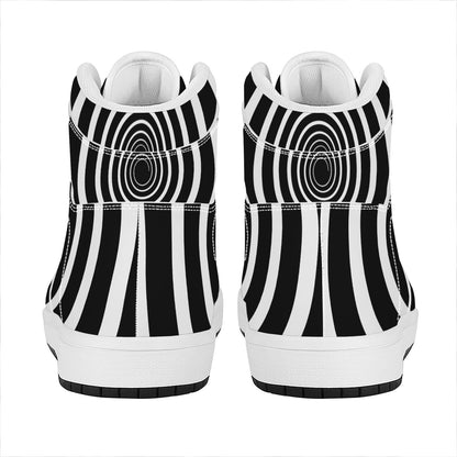 Black And White Circle Swirl Print High Top Leather Sneakers