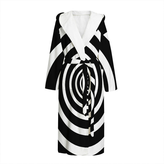 Black And White Circle Swirl Print Hooded Bathrobe