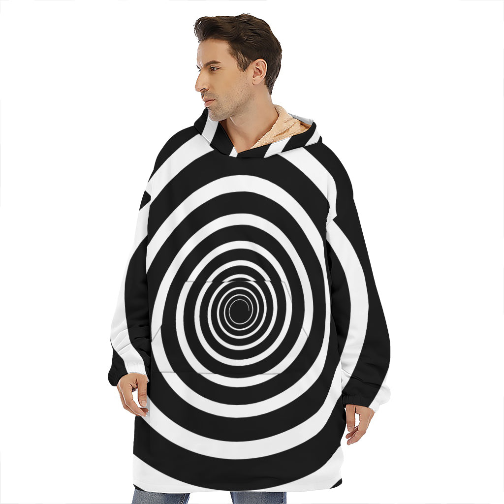 Black And White Circle Swirl Print Hoodie Blanket