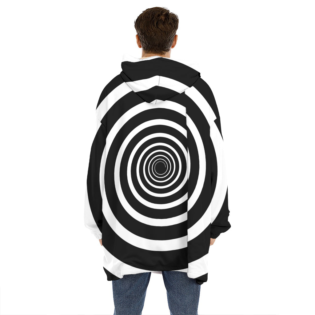 Black And White Circle Swirl Print Hoodie Blanket