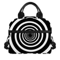 Black And White Circle Swirl Print Insulated Lunch Bag