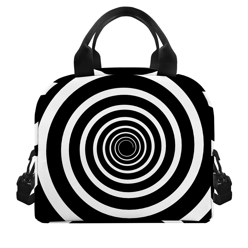 Black And White Circle Swirl Print Insulated Lunch Bag