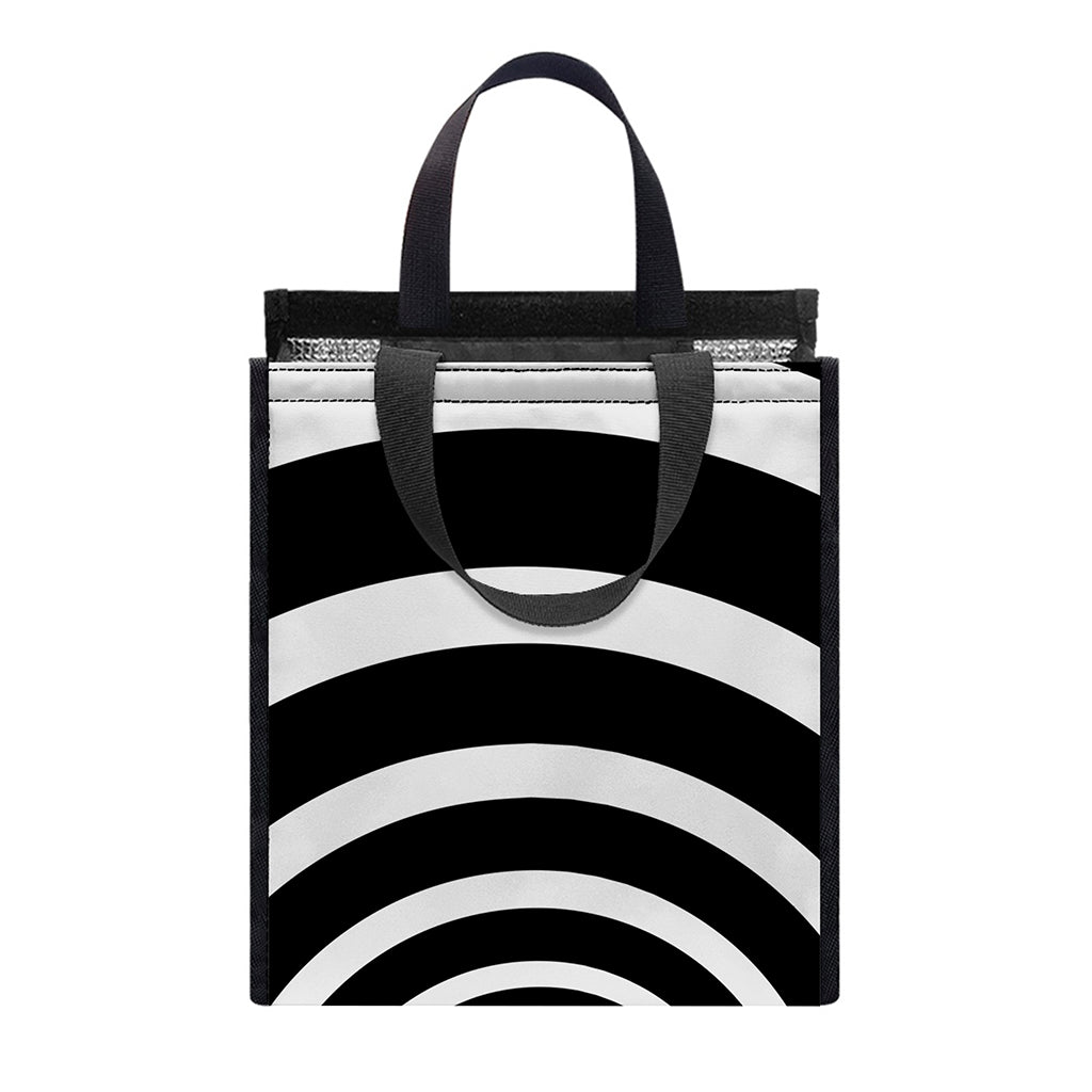 Black And White Circle Swirl Print Insulated Lunch Tote