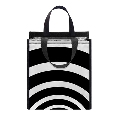 Black And White Circle Swirl Print Insulated Lunch Tote