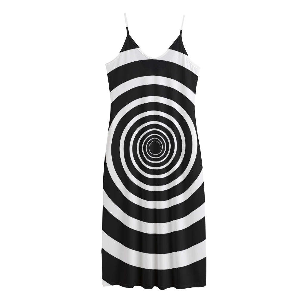 Black And White Circle Swirl Print Jersey Midi Cami Dress