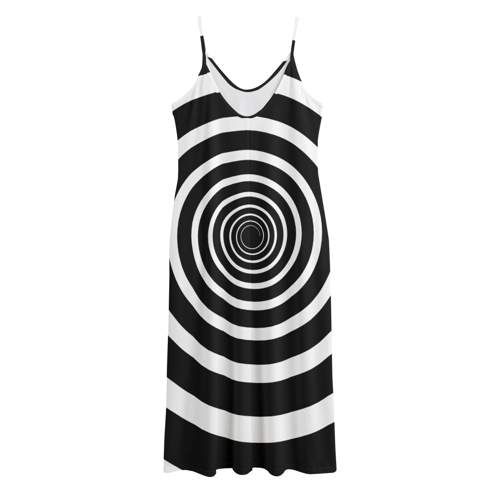 Black And White Circle Swirl Print Jersey Midi Cami Dress