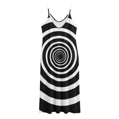 Black And White Circle Swirl Print Jersey Midi Cami Dress