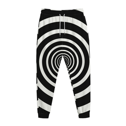 Black And White Circle Swirl Print Jogger Pants