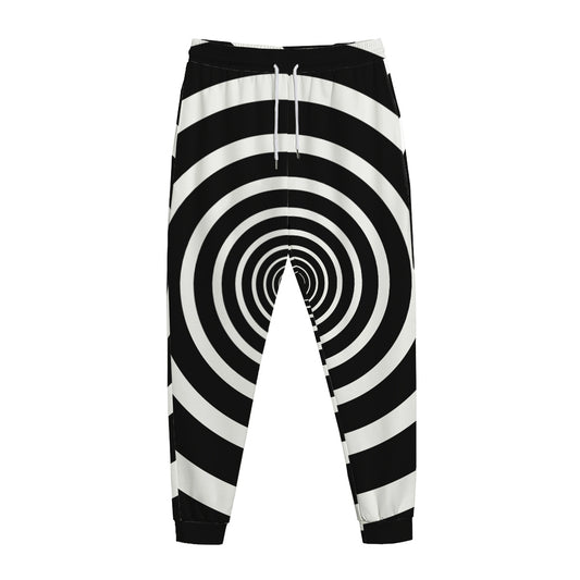 Black And White Circle Swirl Print Jogger Pants