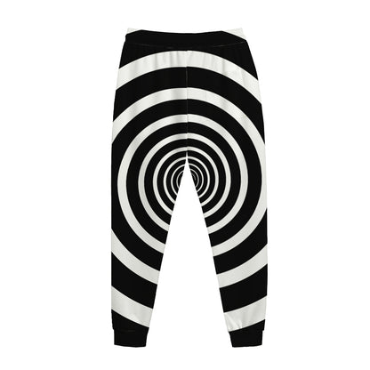 Black And White Circle Swirl Print Jogger Pants