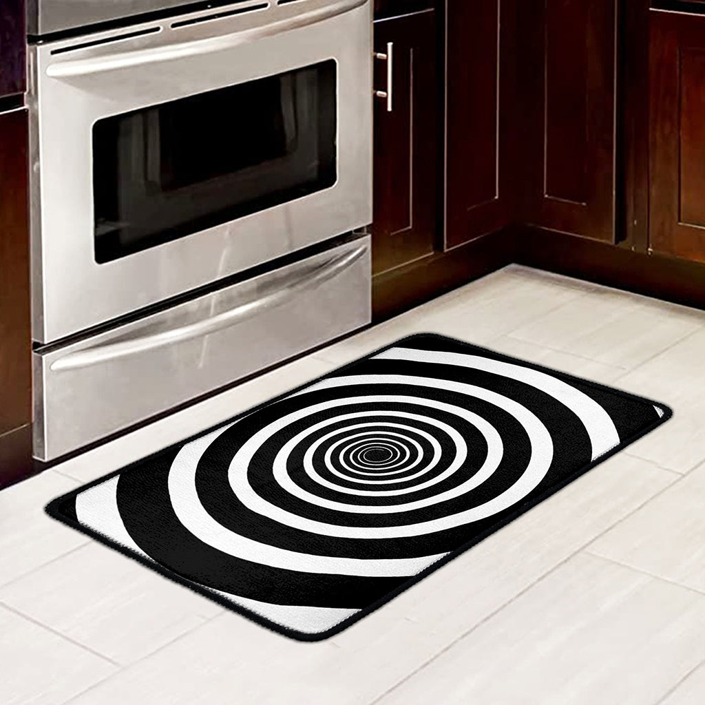 Black And White Circle Swirl Print Kitchen Mat