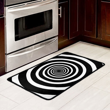 Black And White Circle Swirl Print Kitchen Mat