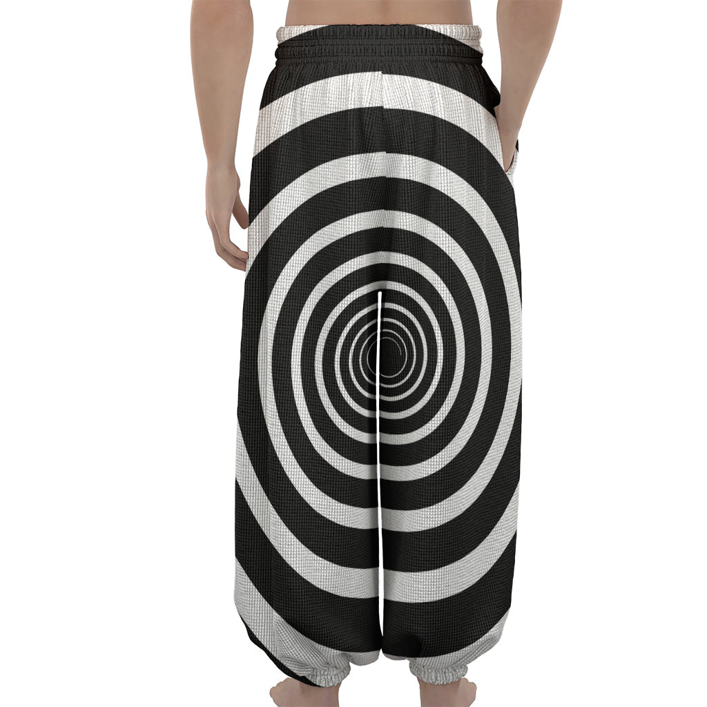 Black And White Circle Swirl Print Lantern Pants
