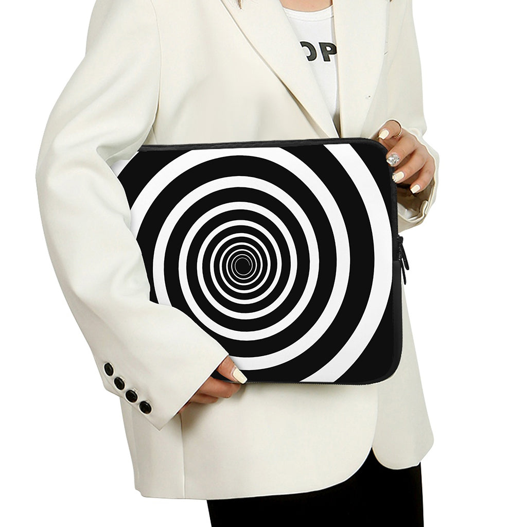 Black And White Circle Swirl Print Laptop Sleeve