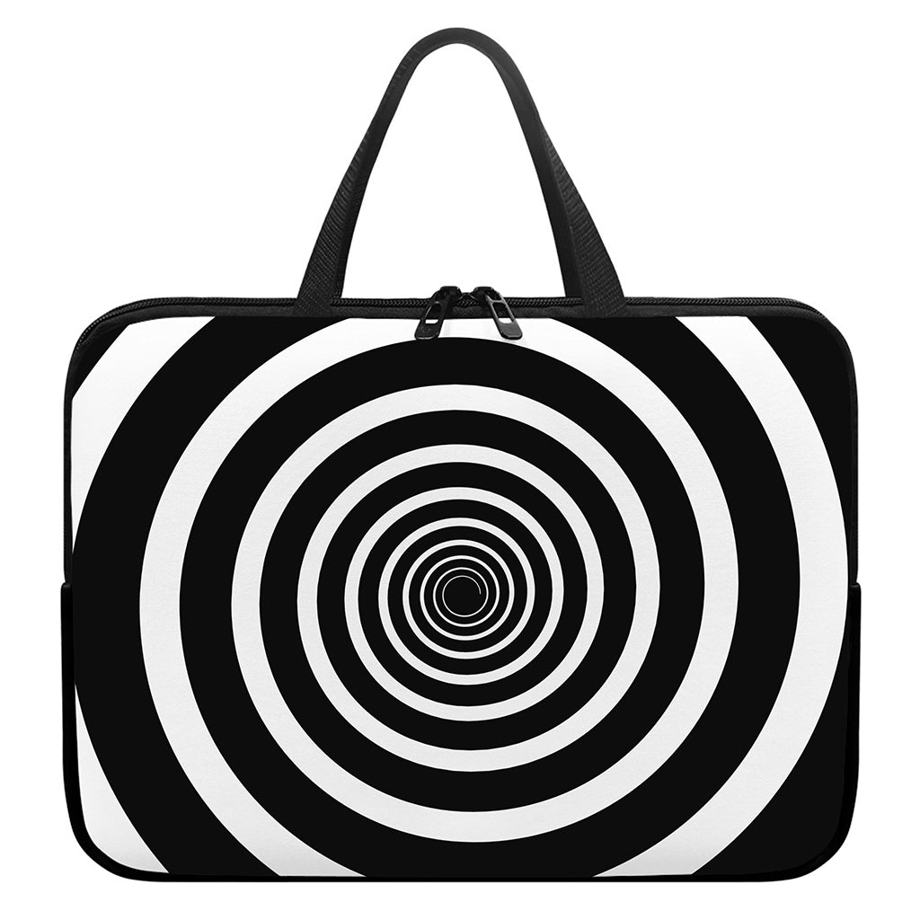 Black And White Circle Swirl Print Laptop Sleeve With Handle