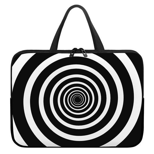 Black And White Circle Swirl Print Laptop Sleeve With Handle