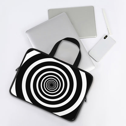 Black And White Circle Swirl Print Laptop Sleeve With Handle