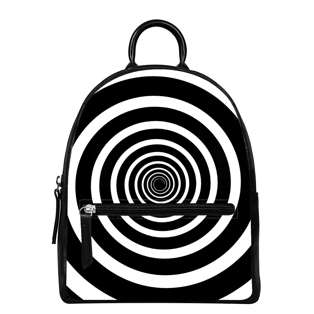 Black And White Circle Swirl Print Leather Backpack