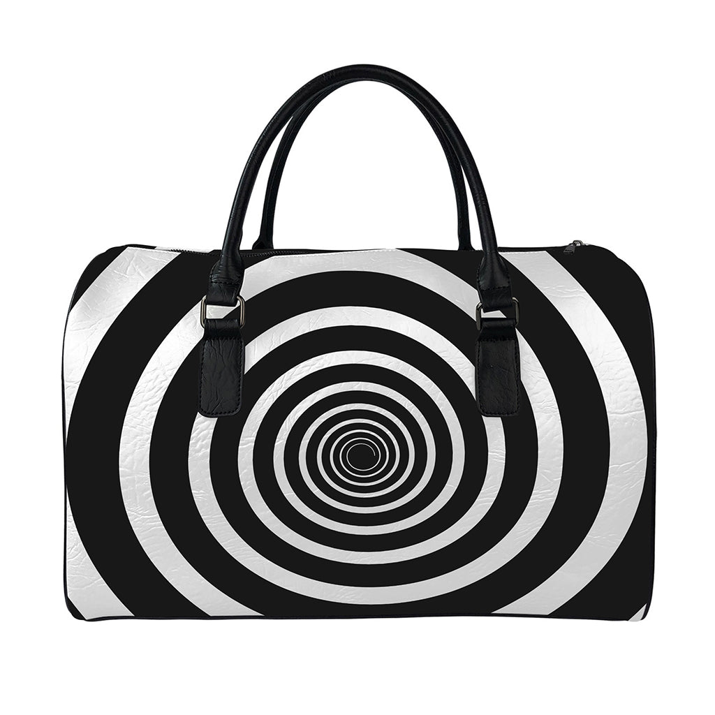 Black And White Circle Swirl Print Leather Duffle Bag