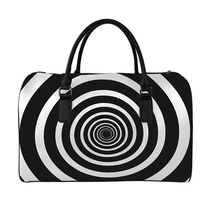 Black And White Circle Swirl Print Leather Duffle Bag
