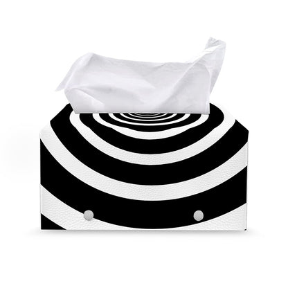 Black And White Circle Swirl Print Leather Tissue Box Cover
