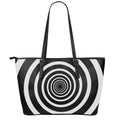 Black And White Circle Swirl Print Leather Tote Bag With Zipper