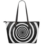 Black And White Circle Swirl Print Leather Tote Bag