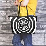 Black And White Circle Swirl Print Leather Tote Bag