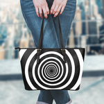 Black And White Circle Swirl Print Leather Tote Bag