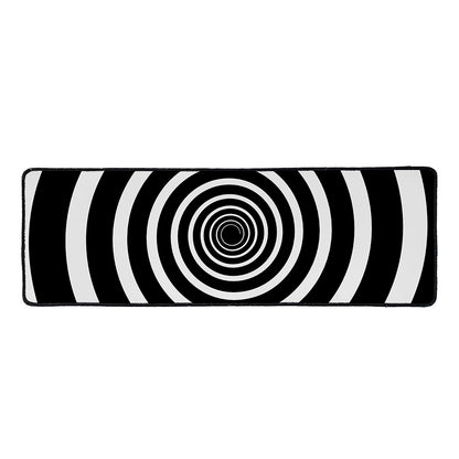 Black And White Circle Swirl Print Long Kitchen Mat