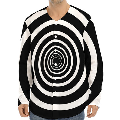 Black And White Circle Swirl Print Long Sleeve Baseball Jersey