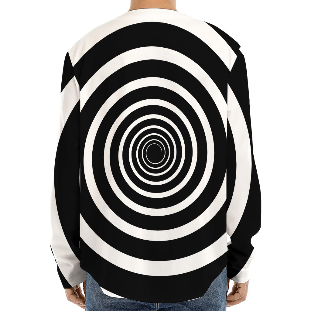 Black And White Circle Swirl Print Long Sleeve Baseball Jersey