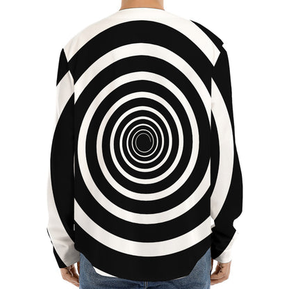 Black And White Circle Swirl Print Long Sleeve Baseball Jersey