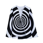 Black And White Circle Swirl Print Long Sleeve Short Coat