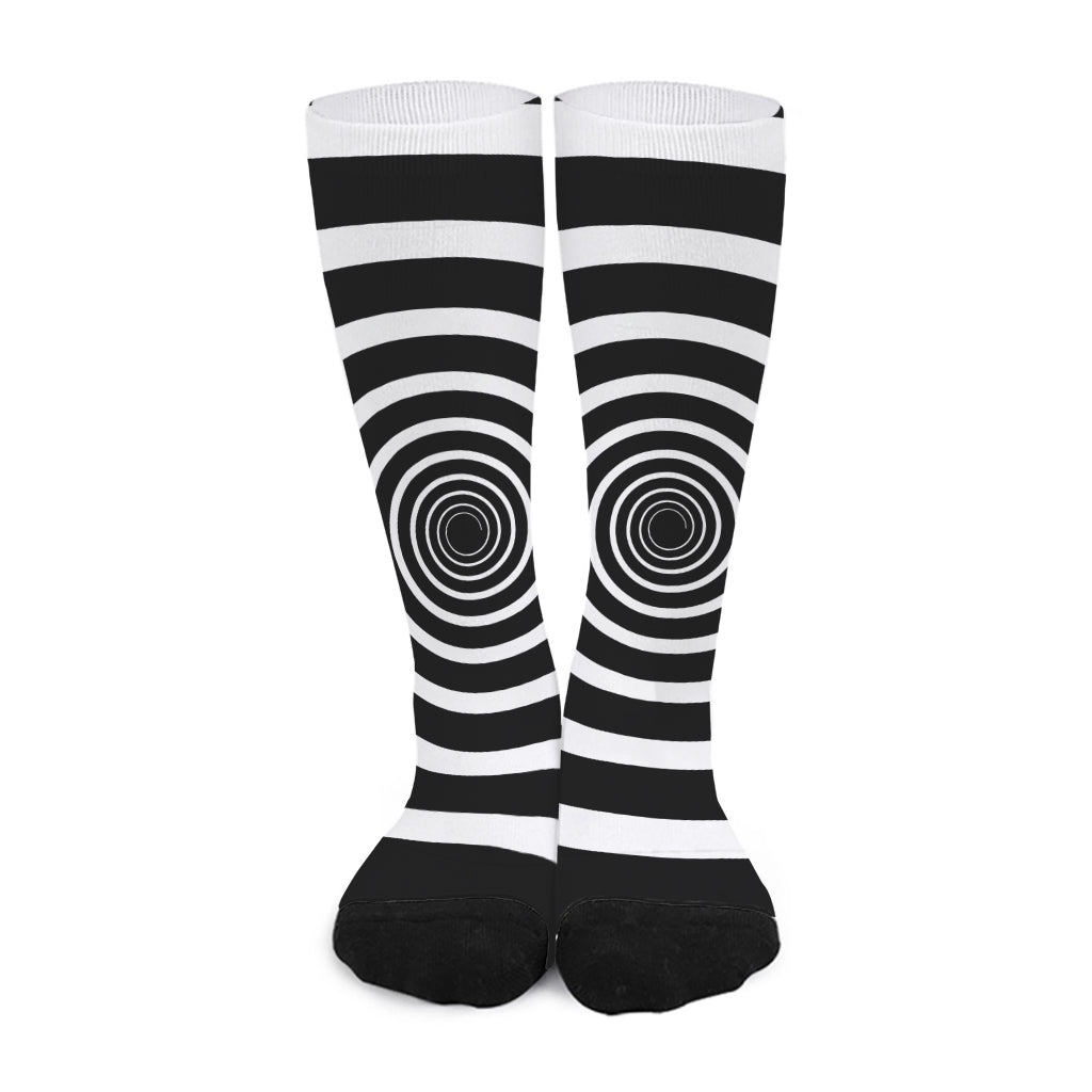 Black And White Circle Swirl Print Long Socks