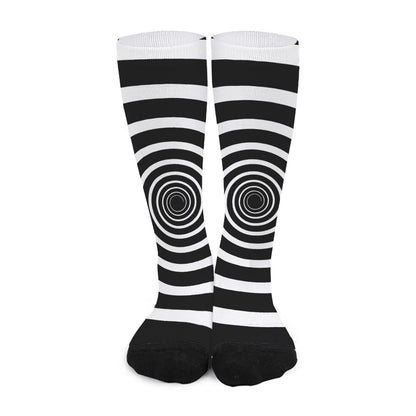 Black And White Circle Swirl Print Long Socks