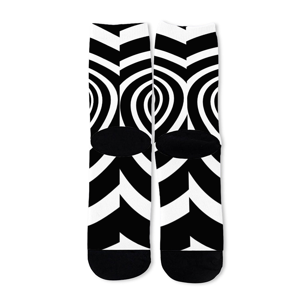 Black And White Circle Swirl Print Long Socks