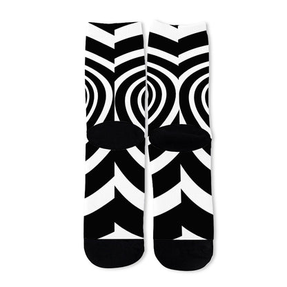 Black And White Circle Swirl Print Long Socks