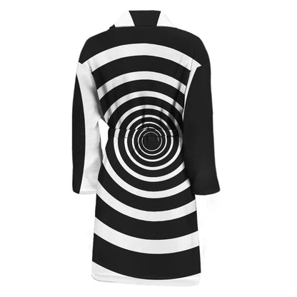 Black And White Circle Swirl Print Men's Bathrobe