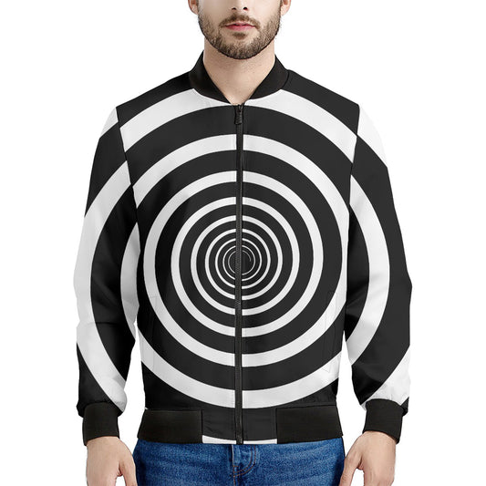 Black And White Circle Swirl Print Men's Bomber Jacket