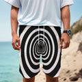 Black And White Circle Swirl Print Men's Cargo Shorts