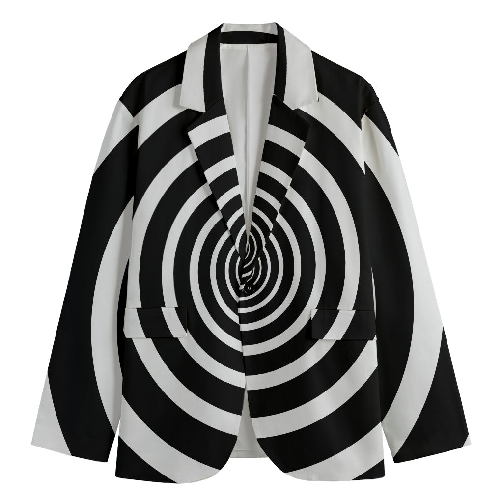 Black And White Circle Swirl Print Men's Cotton Blazer