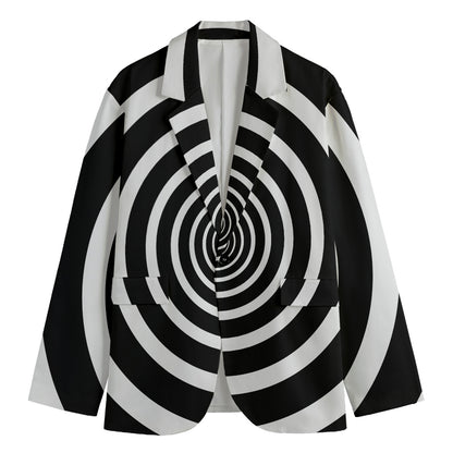 Black And White Circle Swirl Print Men's Cotton Blazer