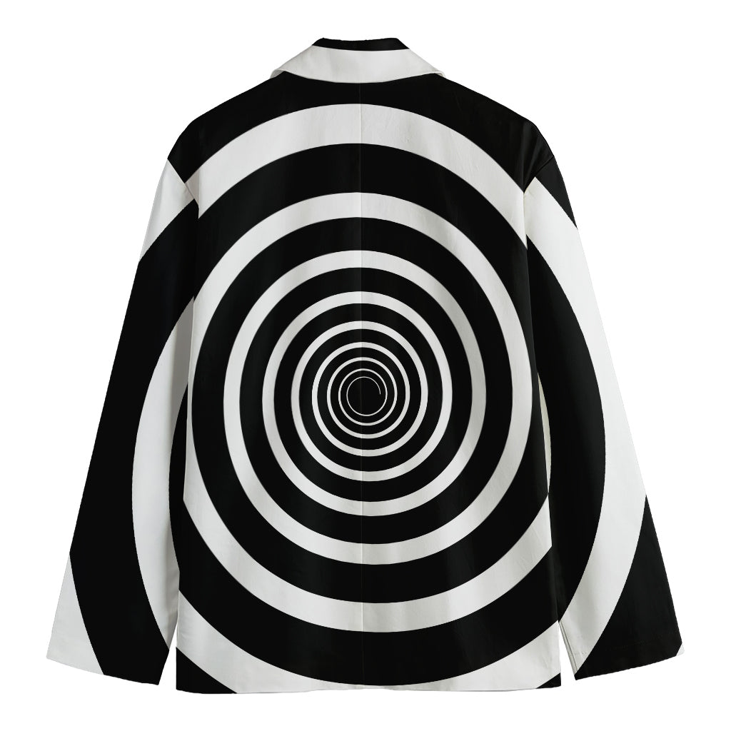 Black And White Circle Swirl Print Men's Cotton Blazer
